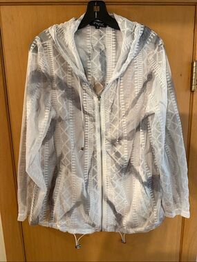 Papa Vancouver Women’s Lightweight Embroidered Sheer Hooded Jacket White Medium